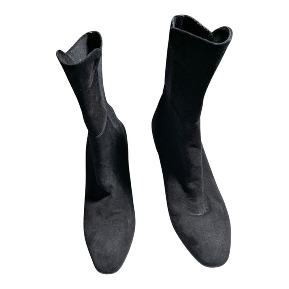 Stuart Weitzman Beatrice Black Suede Almond Toe Wedge Midi Ankle Boots Sz 7 - Picture 2 of 5